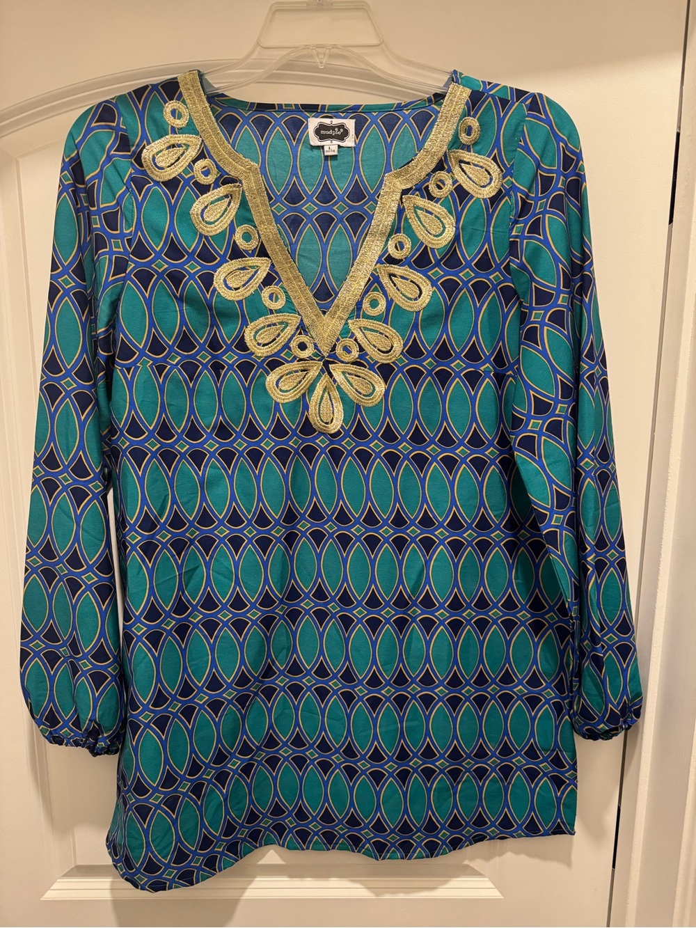 Mud Pie Vibrant Blue & Teal Embellished Tunic